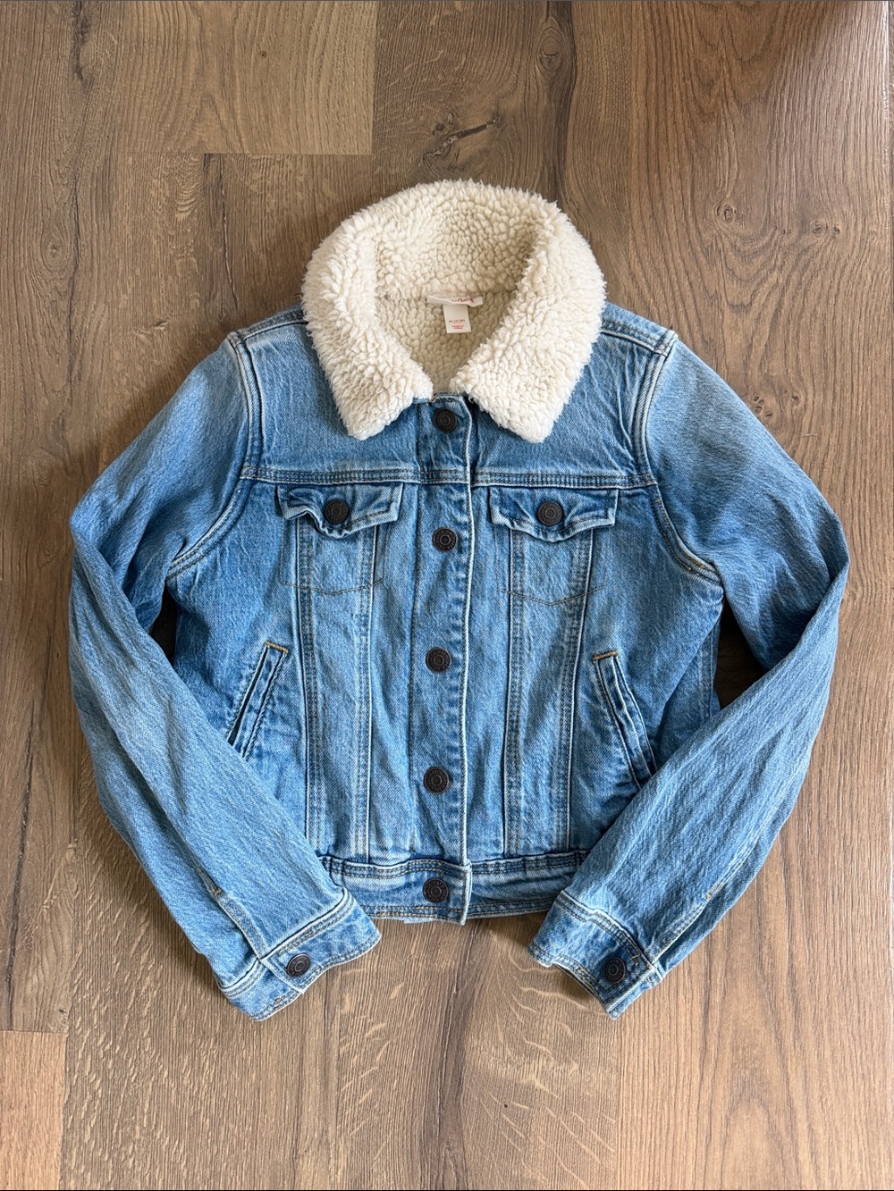 Cat & Jack Light Blue Denim Jacket with Cream Sherpa Collar
